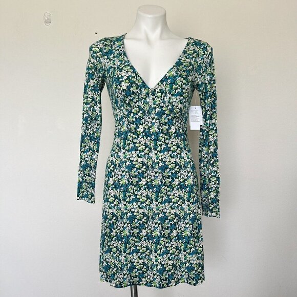 BP Floral long Sleeve Shift Dress Aqua Blue Green XXSMALL XXS 00 - Picture 3 of 9